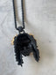 Chuey Quintanar Matte Black & Gold Vermeil Jesus Skull piece - 25 In Rope Chain Necklace