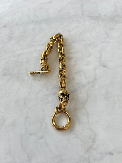 ROOM101 GOLD PLATED STAINLESS STEEL EDDIE LINK BRACELET WITH SKULL 9.5 inches